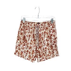 Fedeli Orange Floral Print Lined Made in Italy Slim Swim Trunks Shorts Medium